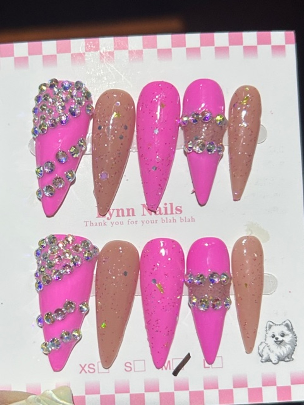 Hot Pink & Nude Crystal Press-On Nail Set